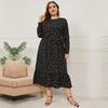 Осенне-зимняя мода Женщины Большой размер L 4XL Платье с длинным рукавом и круглым вырезом Свободное Высокая талия Дизайн с принтом в горошек