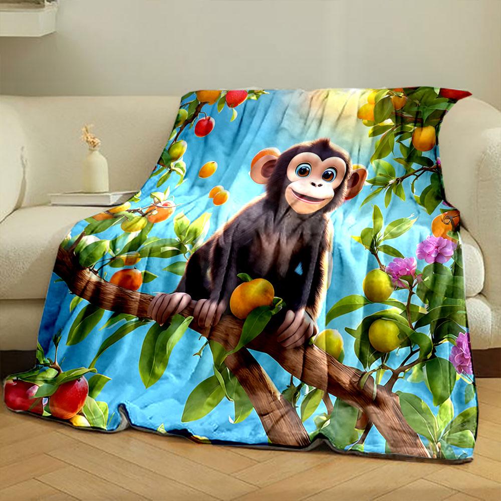 Cheerful Monkey in Fruit Tree Branches print blanket soft and cozy perfect for the living room bed sofa or a nap,gift