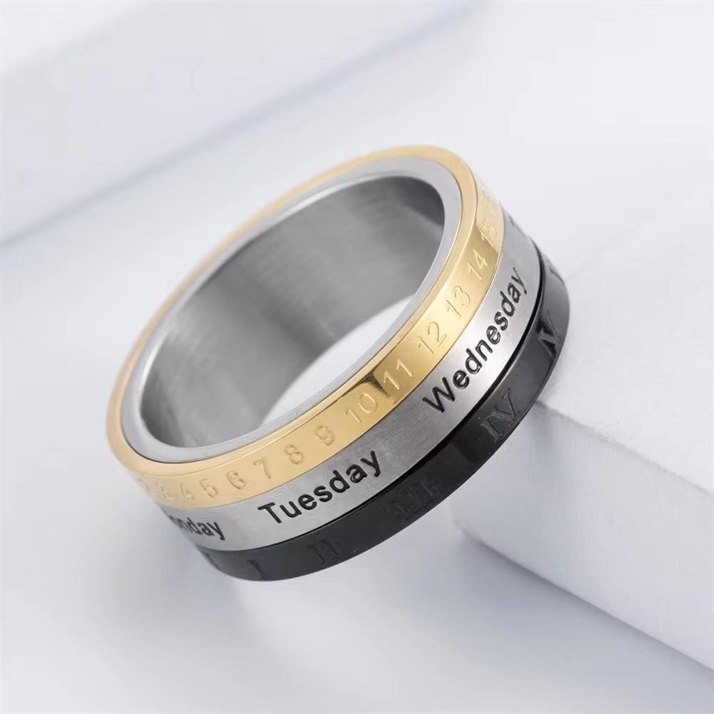 Anxiety Relief Cool Punk Spinner Date Time Calendar Roman Numerals Rings Fidget Ring Daily Wear