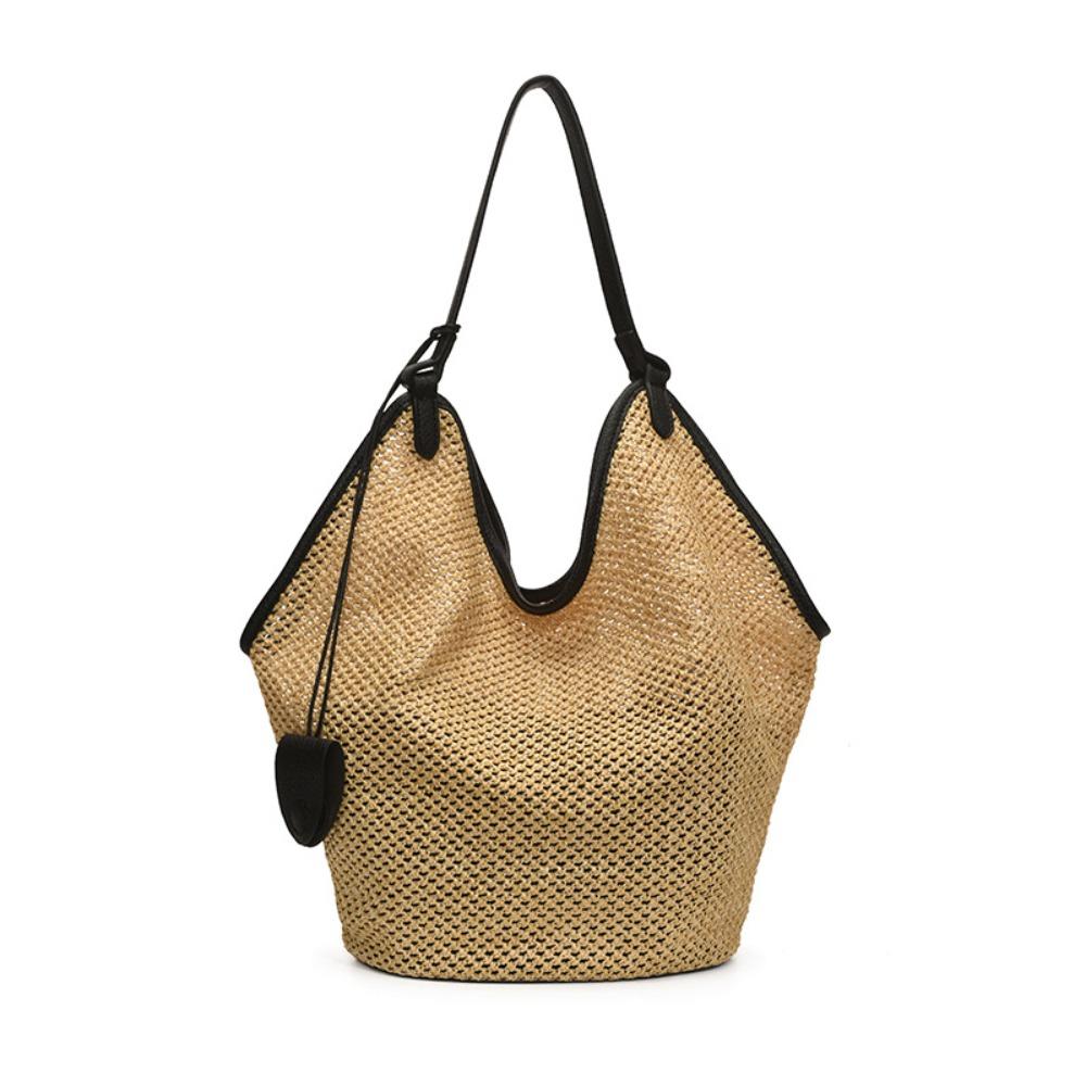 Parent Shoulder Bag Straw Woven Bag Tote Bagwith Sunglasses Clip Hollow Shoulder Bag Holiday