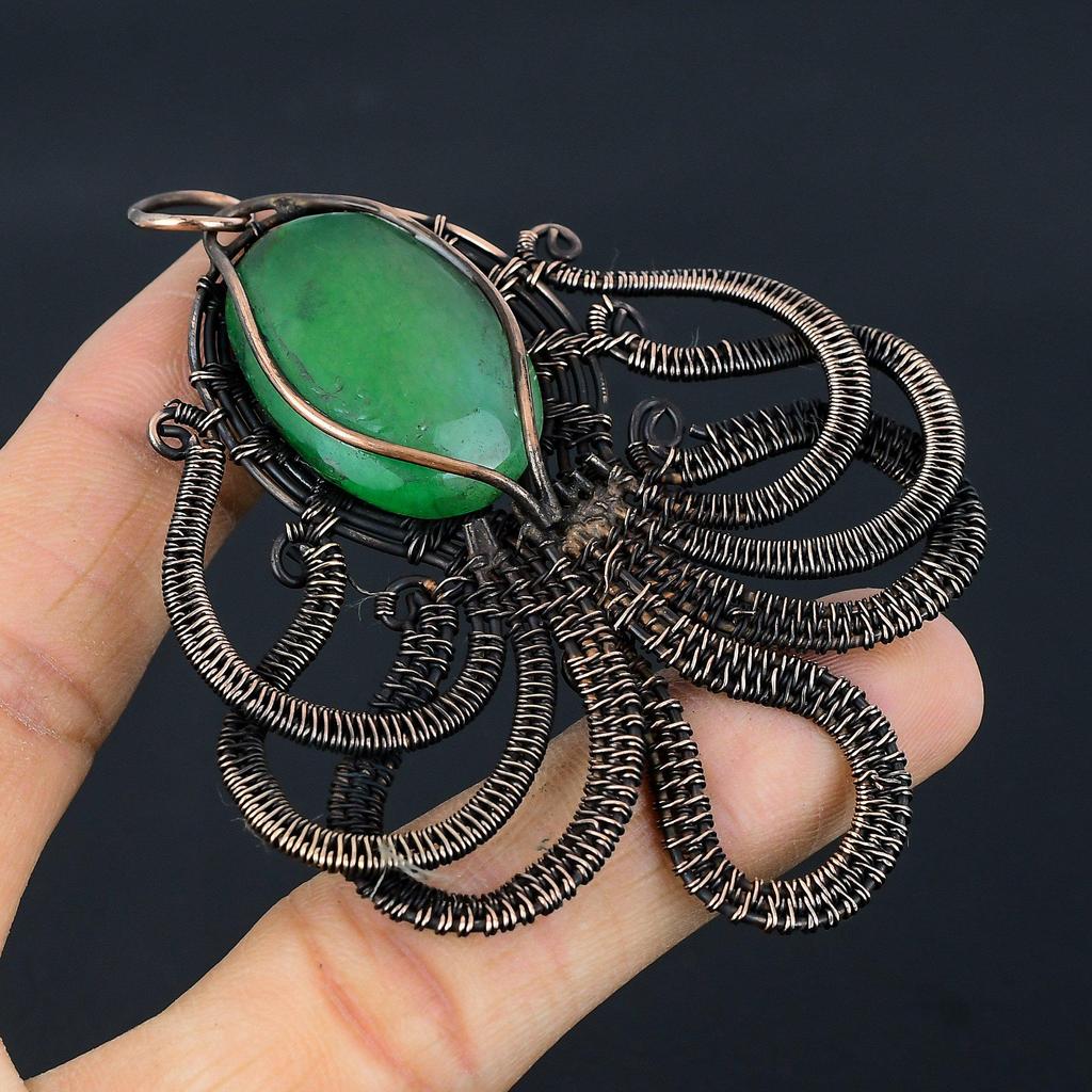 Изумрудная подвеска, Подвеска из медной проволоки 999 пробы, Ювелирные изделия с драгоценными камнями, Подвеска ручной работы, Потрясающие украшения, Подарок для нее