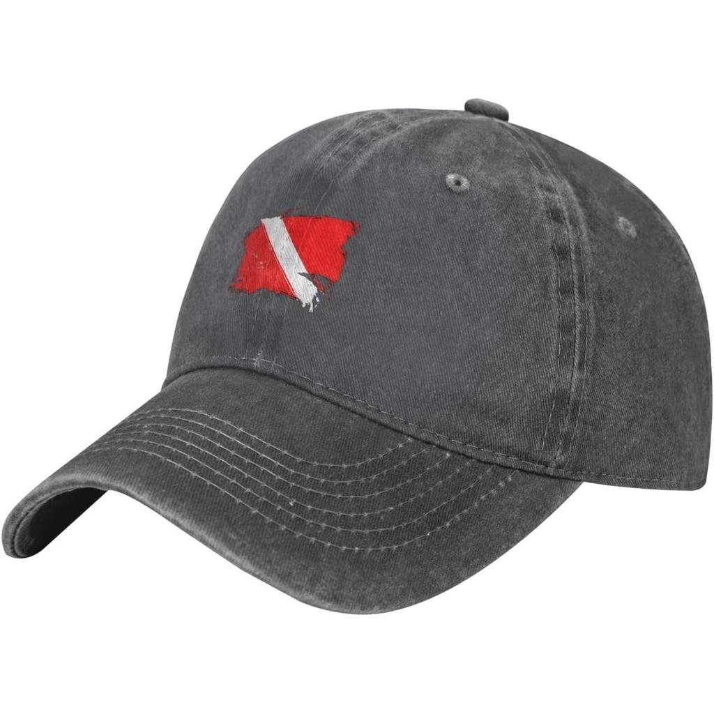 Scuba Diving Flag Baseball Cap Distressed Denim Adjustable Dad Hat Unisex Outdoor Sun Protection