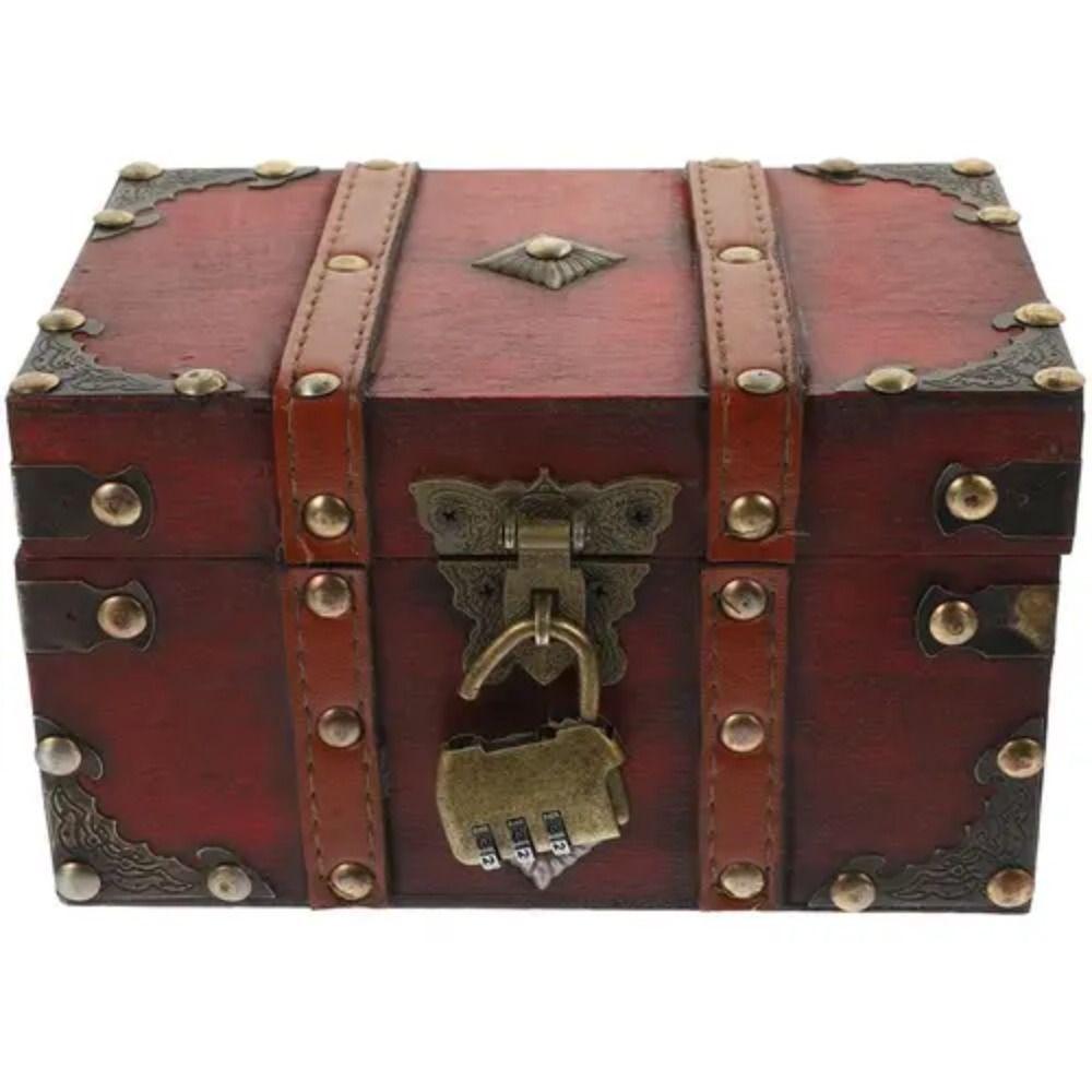 Vintage Wooden Treasure Box Antique Design Trunk Containers Treasure Chest Sundries