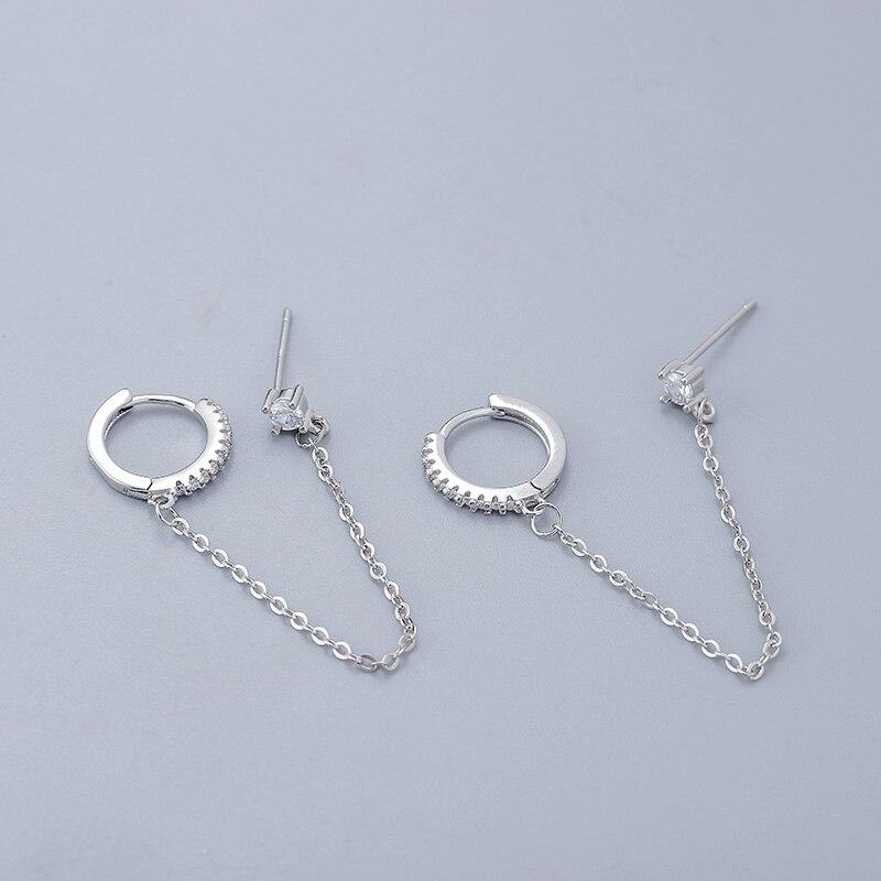 925 Sterling Silver Micro Zircon Double Pierced Hoop Earrings For Women Creative Chain Earrings Party Jewelry