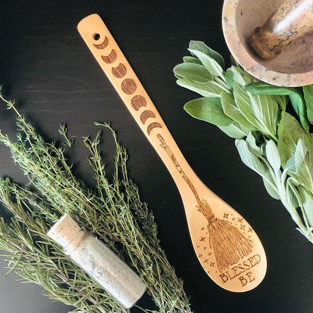 Witchy Decor Yule Bamboo Wooden Spoon Large Eco-Friendly Kitchen Witches Pagan Gift Halloween Party Baking Cooking Supplies