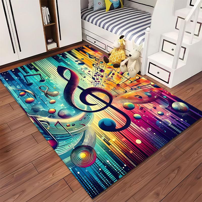 Colorful Music Note Art Carpet suitable as a non-slip mat for the living room or bedroom sofa