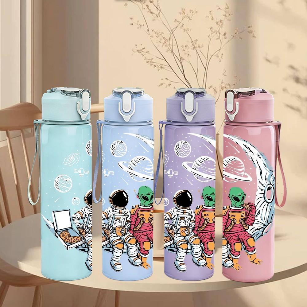1PC Space Astronaut Planet Scene 750ml Color Plastic Sports Water Bottle Leakproof Flip Straw Lid Suitable for Sports Office Home Use