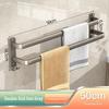 Gunmetal Gray Punch-Free Space Aluminum Towel Rack with Double Rods for Bathroom Storage.
