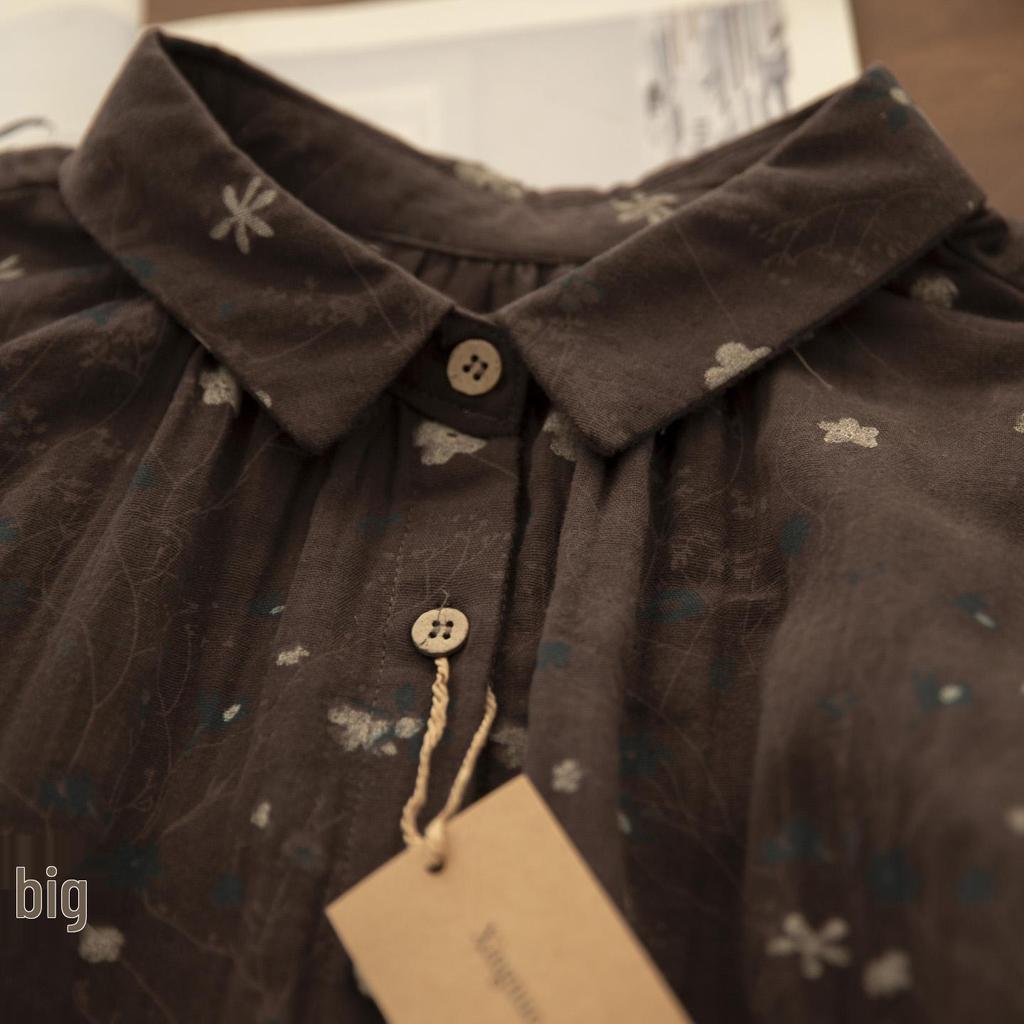 Женская художественная хлопково-льняная весенняя рубашка позднего Цин, двухслойная