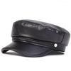 Fashionable M Decorated PU Leather Navy Cap Women Outdoor Leisure Travel Hat Flat Top Beret Caps Painter Newsboy Hats Ivy