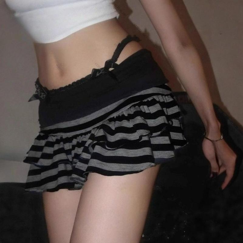 Полосатая контрастная А-силуэта сексуальная модная Y2K уличный стиль нишевая пикантная девушка торт мини-юбка