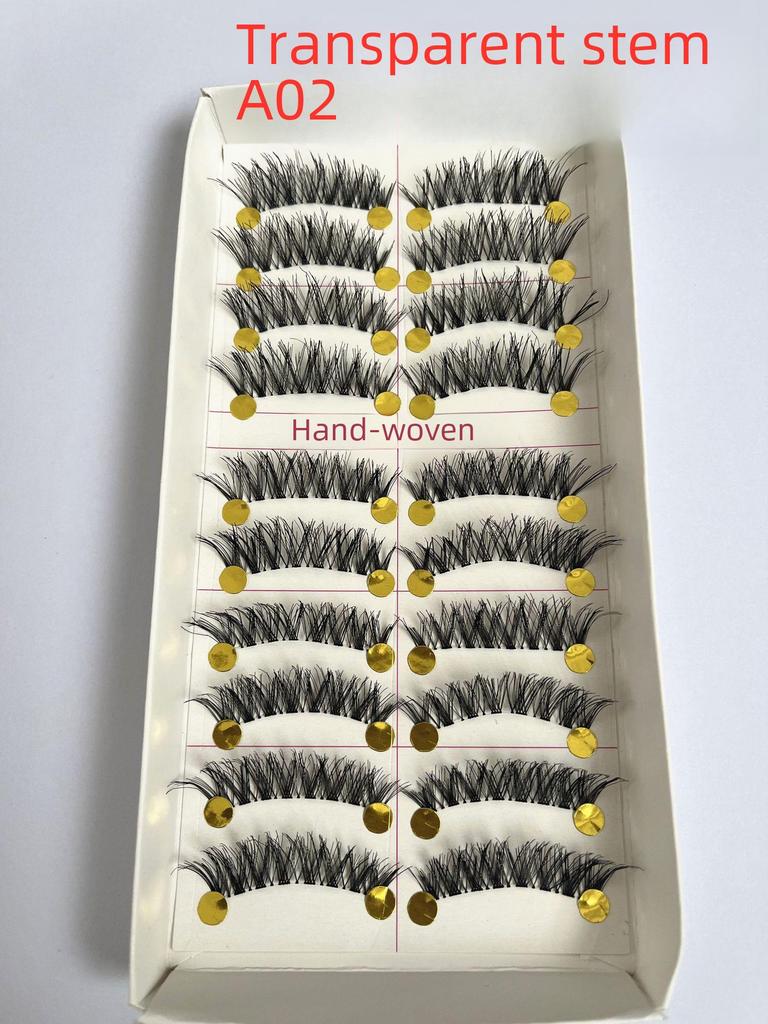 217 накладных ресниц ручной работы - 10 пар, натуральный стиль, перекрестный хлопковый стержень для сценического макияжа