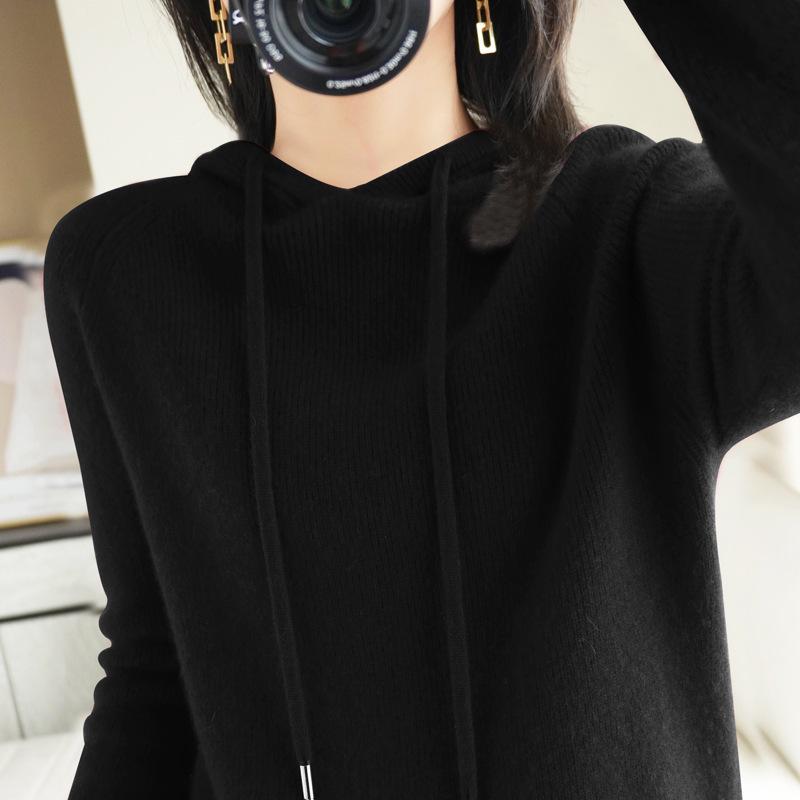 2024 Autumn/Winter Women's Wool Hooded Knit Sweater - Loose, Thick, and Easy to Match