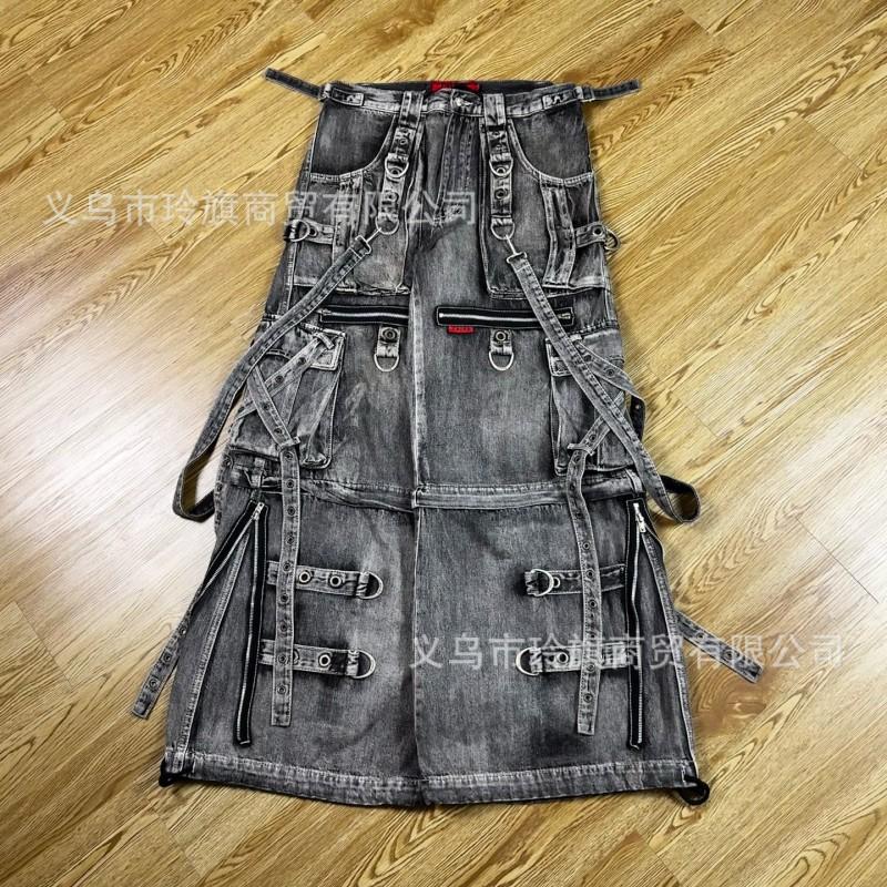 Dark Street Wash Denim Jeans Patchwork Embroidered Cargo Pants Men Women Loose Fit
