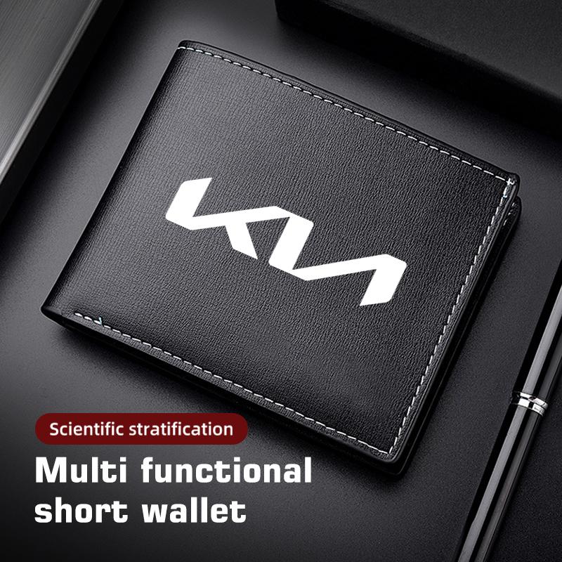 BQTT3 Leather Car Short Men Wallet Purse With Card Holder License Accessories For KIA K5 K2 Optima Soul Spectra Niro Cadenza Sephia