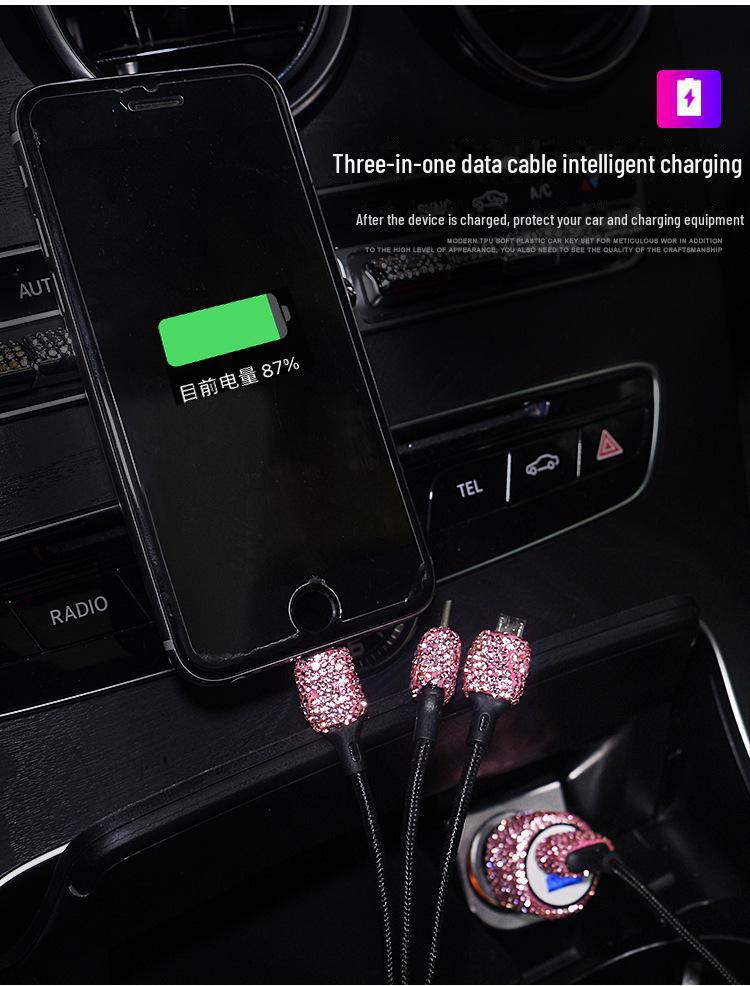 Автомобильное зарядное устройство с двумя USB-портами и алмазной инкрустацией, с интеллектуальным многофункциональным адаптером