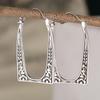 Vintage Geometric Silvery Plated Hollow Carved Flower Design Hoop Earrings for Women's Simple Bohemian Style Jewelry Accessories