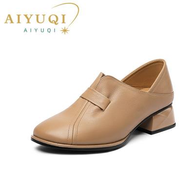 Женская весенняя обувь из натуральной кожи, модные женские модельные туфли на среднем каблуке, повседневные женские лоферы