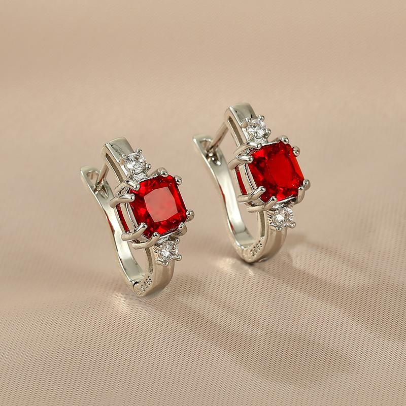 Stainless Steel Square Circle Earrings For Women  Gold Plated Zircon Hoop Earrings Trendy Aesthetic Jewelry Wedding Gift