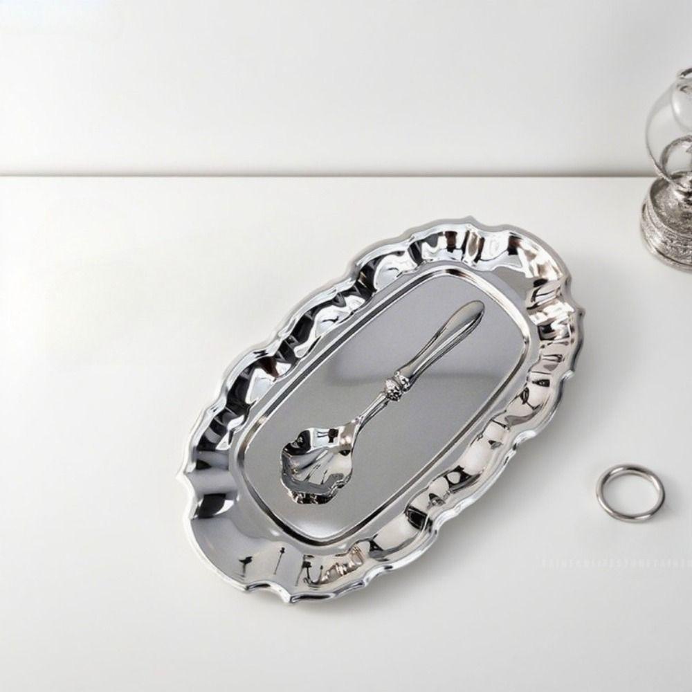 Irregular Cake Tray Stainless Steel Jewelry Storage Plate Vintage Dessert Plate Home Decoration