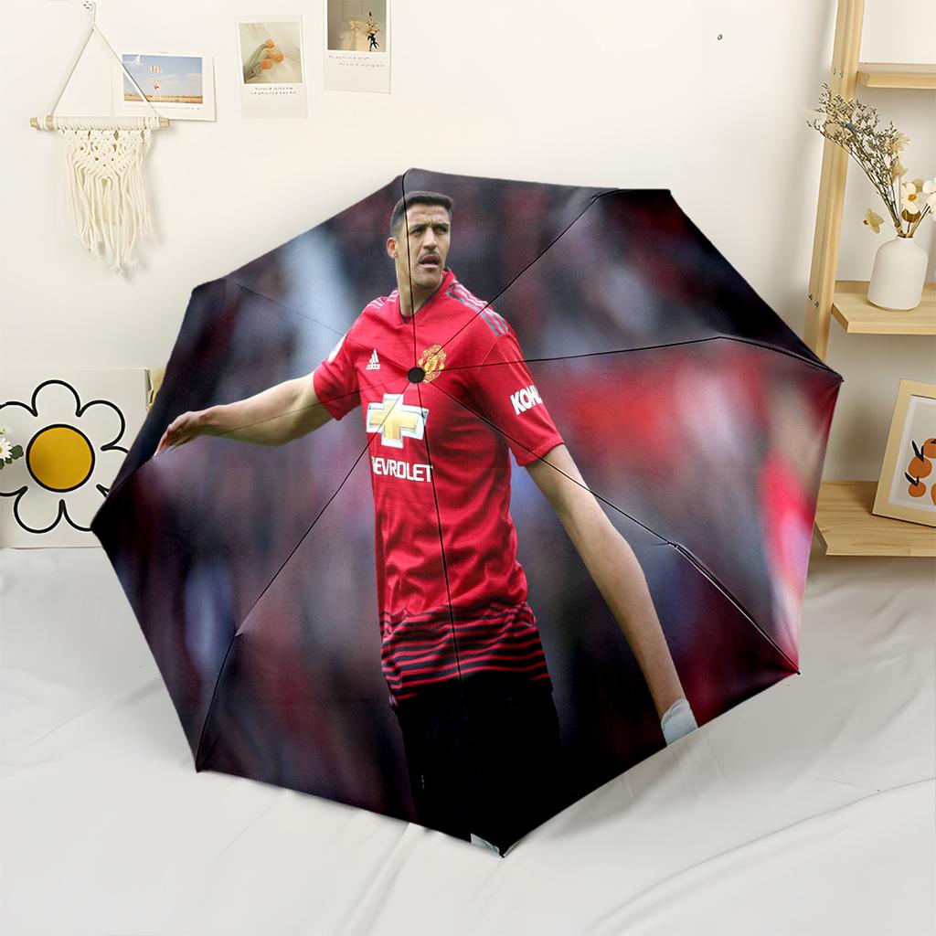 Manchester Player Portrait Compact Travel Automatic Umbrella Compact & Durable 8-Rib Design Sturdy Construction All-Season Use Vibrant Pattern Umbrell