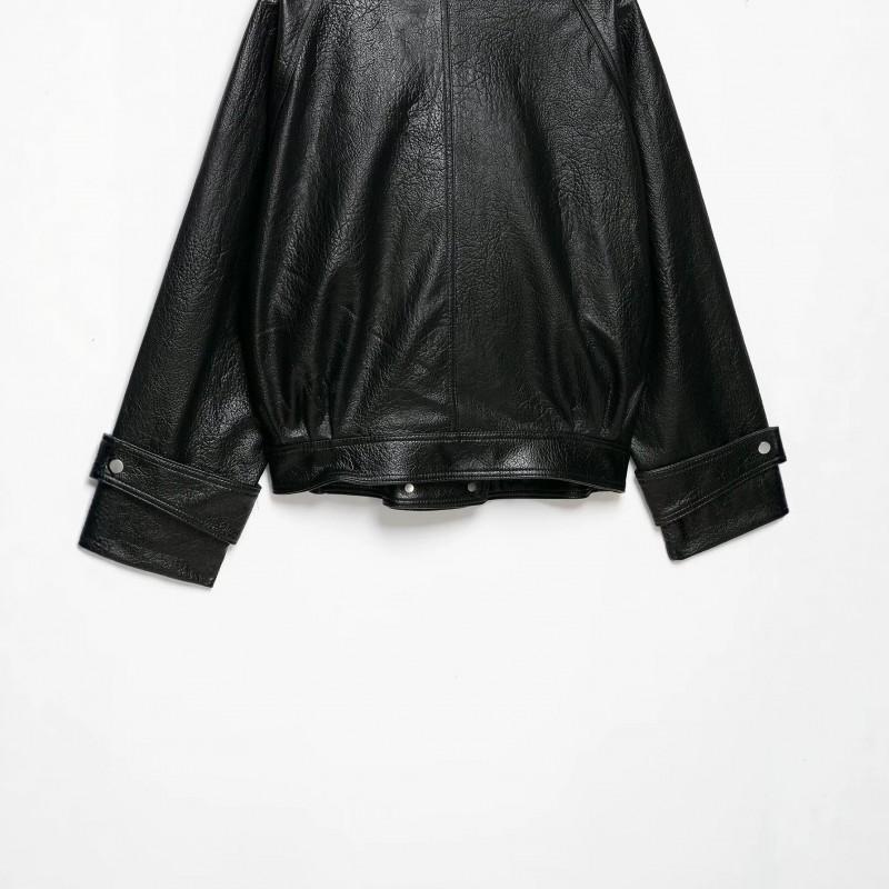 Womens Faux Leather Biker Jacket Ins Style Slim Fit Long Sleeve Black XS-L 2026 Fall