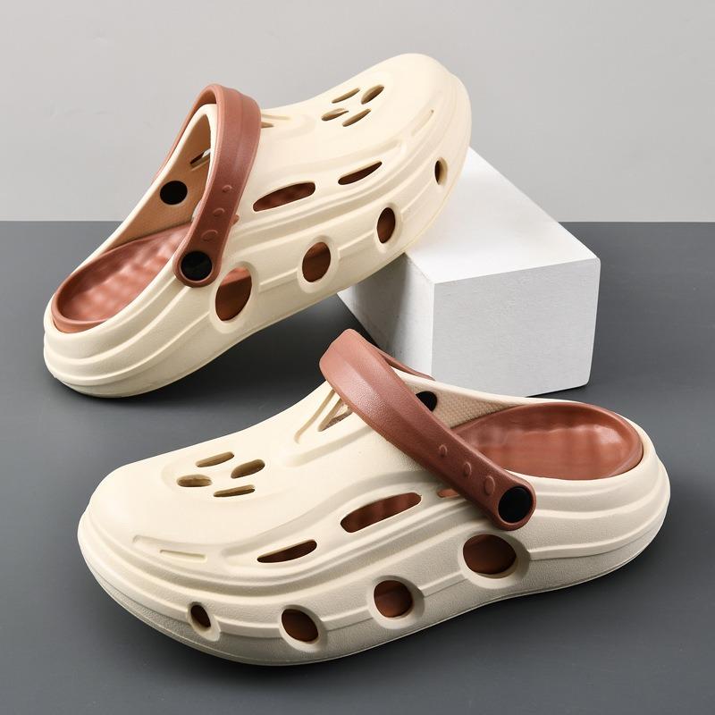 Мужские летние нескользящие пляжные уличные прохладные шлепанцы с толстой подошвой, перфорированная обувь, мужские сандалии