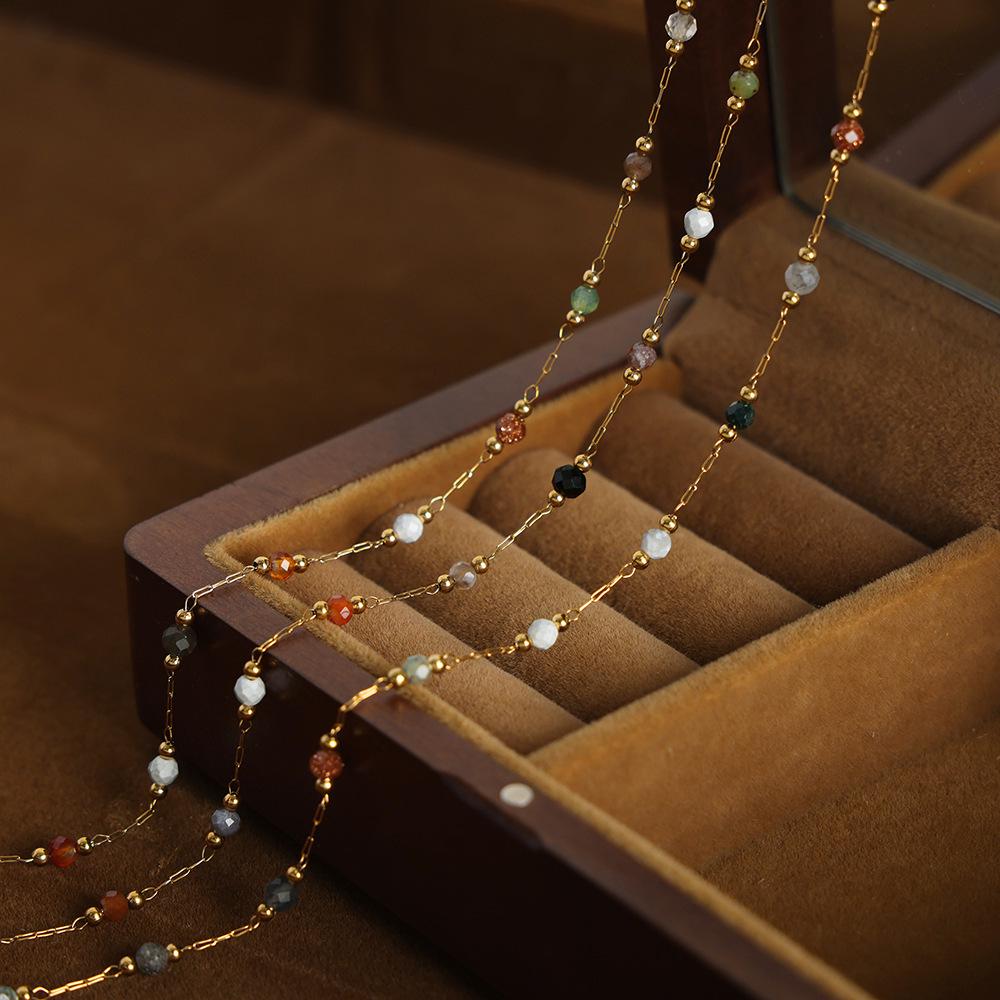 Универсальный комплект из 18-каратного золота и титанового ожерелья и браслета с натуральным камнем