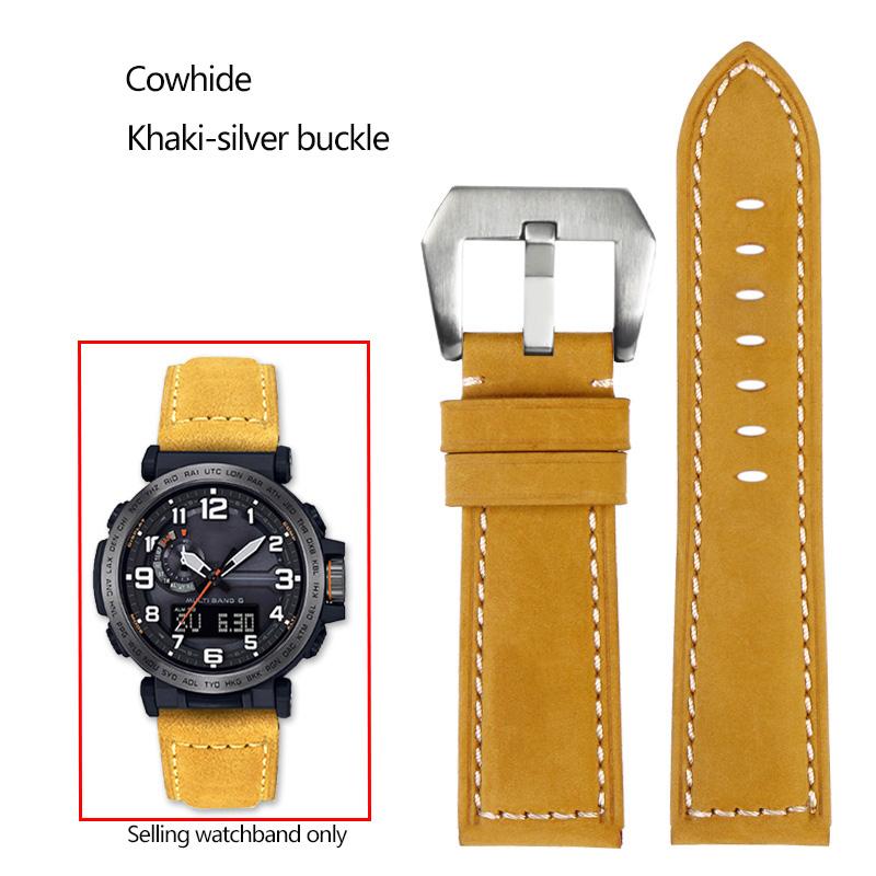 24mm Cowhide Frosted Italian Leather Watchband for Casio PROTREK Series PRG-600/PRG-650/PRW-6600 Outdoor Sports Bracelet Strap