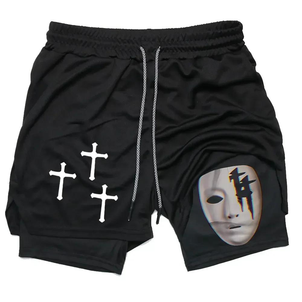 2025 Летние шорты для бега, мужские спортивные шорты 2 в 1, сетчатые быстросохнущие спортивные шорты для фитнеса и тренировок, двухслойные шорты для серфинга