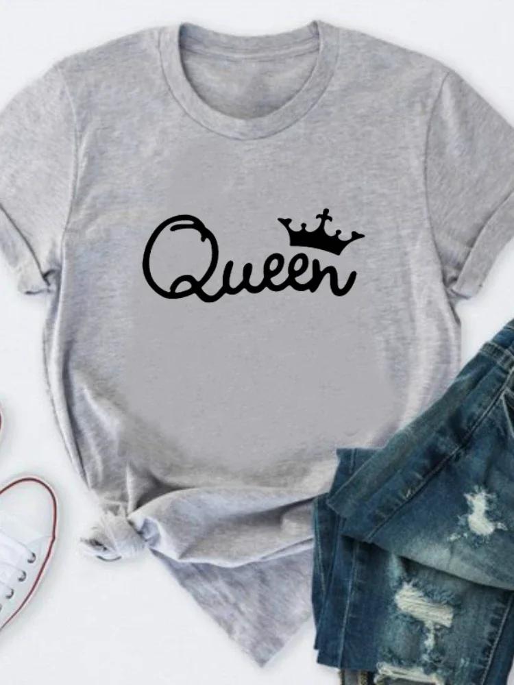 Футболка с принтом «Королева» с буквами, женская, с коротким рукавом, с круглым вырезом, свободная, летняя, для девочек, женская футболка, топы, одежда, женские футболки