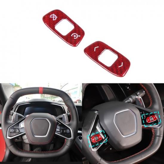 Red Carbon Fiber Steering Wheel Roller Button Trim Sticker For C8 Corvette 20-25