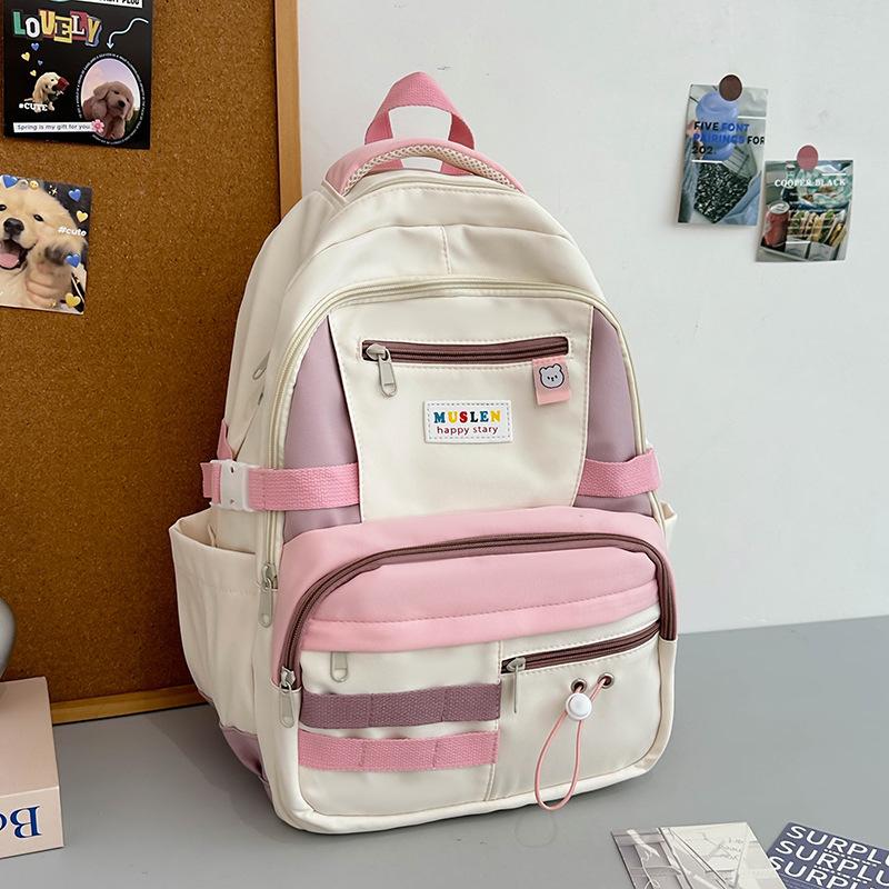 New Japanese Ins Schoolbag Female Mori Contrasting Color Primary and Secondary School Student Leisure Backpack College Style Student Backpack