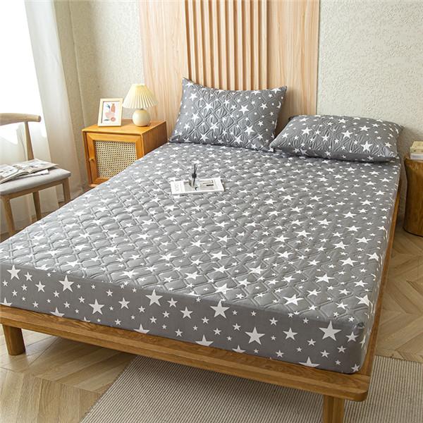 Waterproof Quilted Fitted Sheet Washable Bed Cover Queen Breathable Bedcloth Bedspread Bed Protector Pad (No Piollowcase)