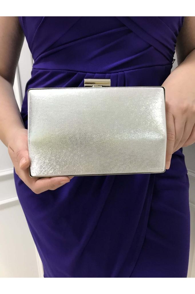 Women's Stylish and Useful Evening Dress Bag Silver Color Plaster Patterned Evening Dress Portfolio Clutch Women's Bag Handheld and Long Strap Usage