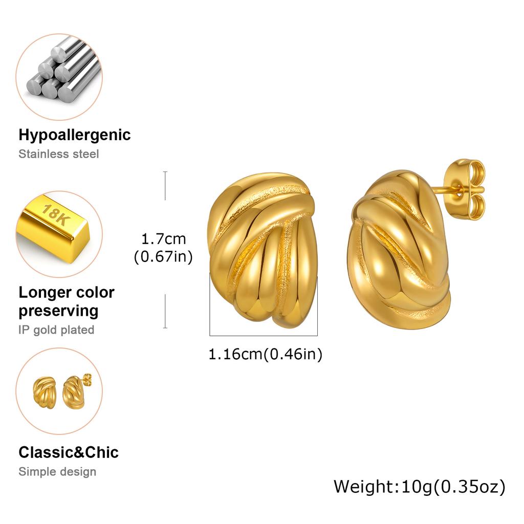 Chunky Textured C Hoop Earrings Stainless Steel 18K PVD Gold Plated Waterproof Tarnish Free Minimalist Geometric Party Jewelry