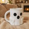 Festive Halloween Tableware Ice Cream Mug with Spoon Holder, 3D Printed Cute Ghost Mug, Multipurpose Storage Container Drinking Cup Pen Holder Decor,