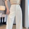 High-Waisted Women's White Suit Pants, Spring/Summer, Thin Fabric, Floor-Length, Straight or Narrow Leg Options