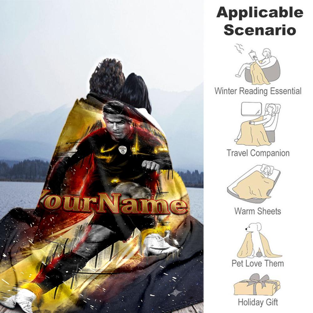 Cristiano Ronaldo 180 Customize Text Blanket Cozy Customizable Blanket Ultra-Soft Perfect for Bed Chair Office Picnics Ideal for All Seasons