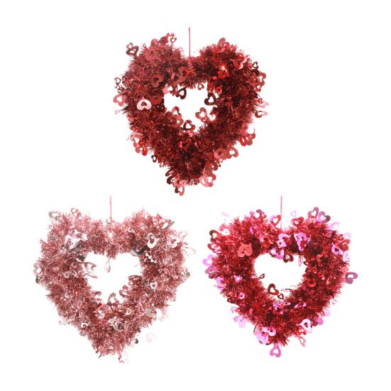 День святого Валентина Искусственный венок в форме сердца Для помещения и улицы Подвеска на стену или дверь Любовное сердце Фольга