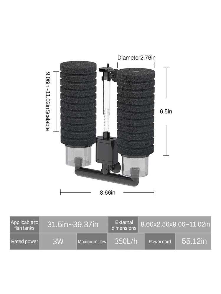 Fish Tank Air Pump Skimmer / Biochemical Sponge Filter With Air Pump, Aquarium Filter for Aquarium Fish Tank Air Pump Skimmer