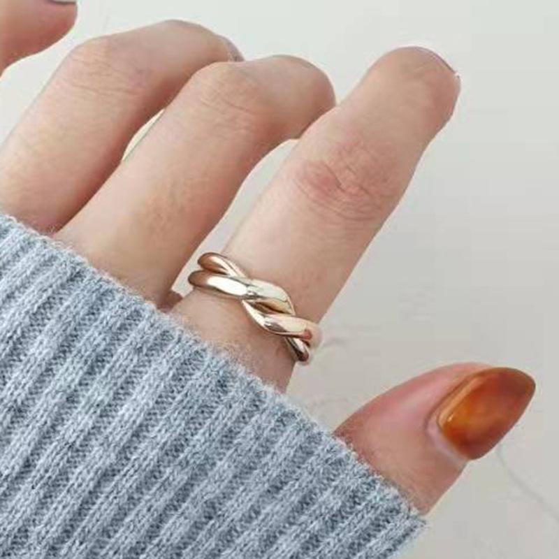 Non Tarnish Waterproof Joolim Jewelry 18K Gold Plated Gold & Silver Twist Stackable Stainless Steel Rings for Women