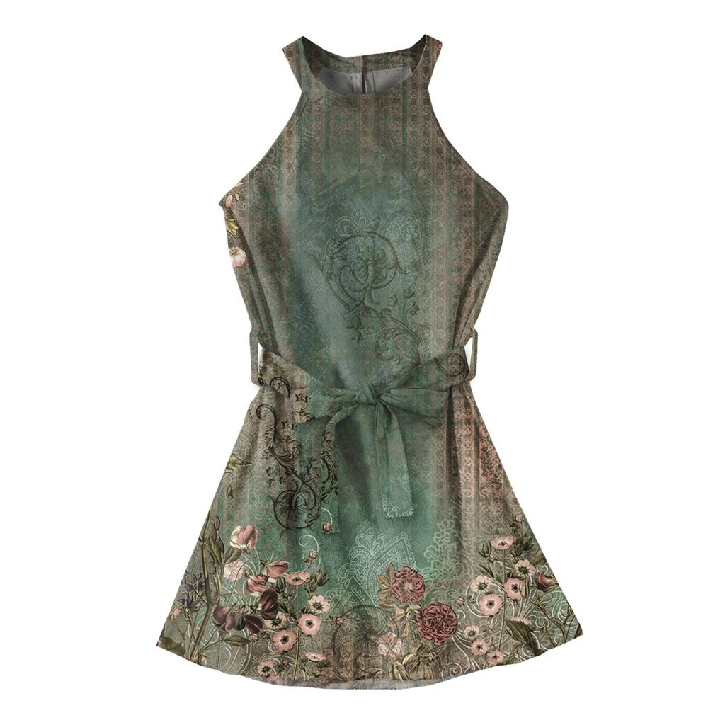 Летнее платье для девочек Платье без рукавов на бретельках Однотонное платье без рукавов с принтом Повседневное платье