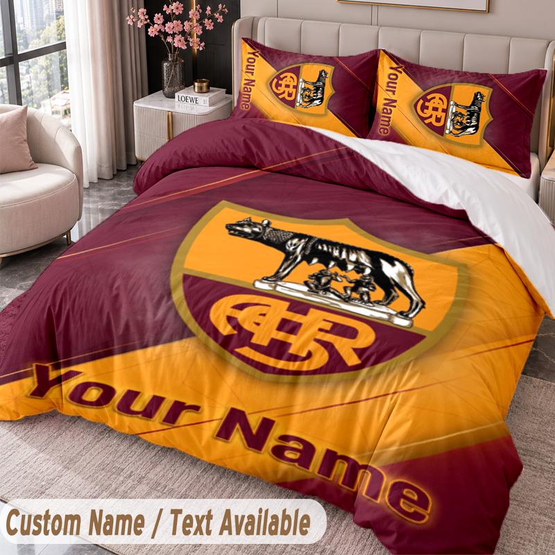 AS Roma Printed Bedding Set Custom Name Text 1 Duvet Cover 2 Pillowcases For Bedroom