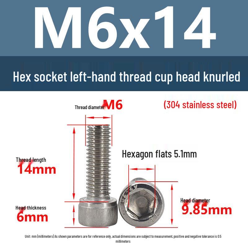 Yigu Yigu 304 Stainless Steel Reverse Thread Knurled Hex Socket Cup Head M6-M12 Screws