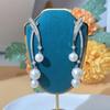 CMM Elegant Party Ladies Jewelry Artificial Pearl Long Pendant Earrings Silver Color/Gold Color Inlaid Zirconia Bridal Accessories