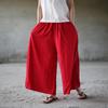 Summer Wide Leg Pants Trouser Pockets Loose Cotton Linen Women Solid Pants