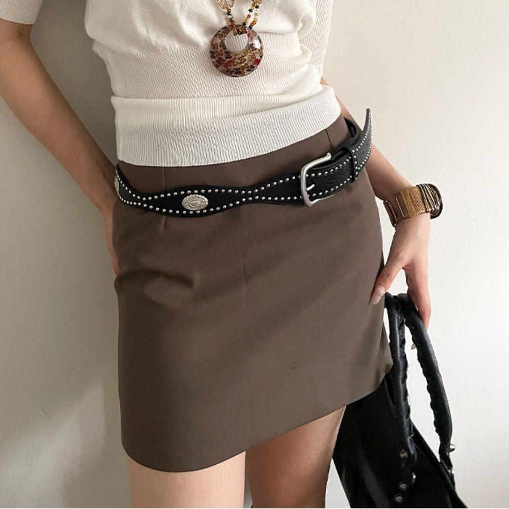 Maillard Women Rivet Belt Y2k Punk Style Belt Retro Wide Leather Waistband Men