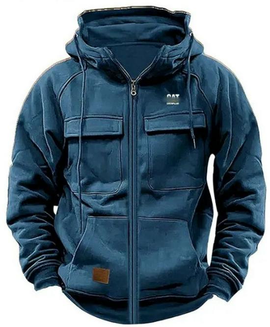 Мужское худи с кожаной нашивкой и множеством карманов для осени/зимы – толстовка в европейском и американском молодежном стиле