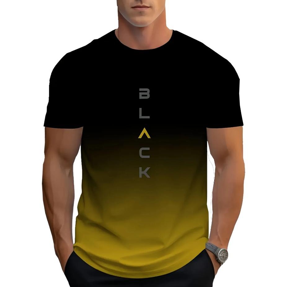 Мужские футболки с градиентным принтом и надписью "BLACK", с коротким рукавом, идеально подходят для летней повседневной и уличной носки. В черном, синем, желтом, красном и сером цветах.